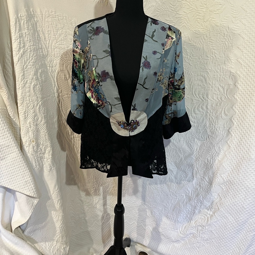 Violet Kay Black and Blue Kimono Jacket, size medium
